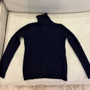 Courreges Navy Ribbed Wool Turtleneck Sweater
